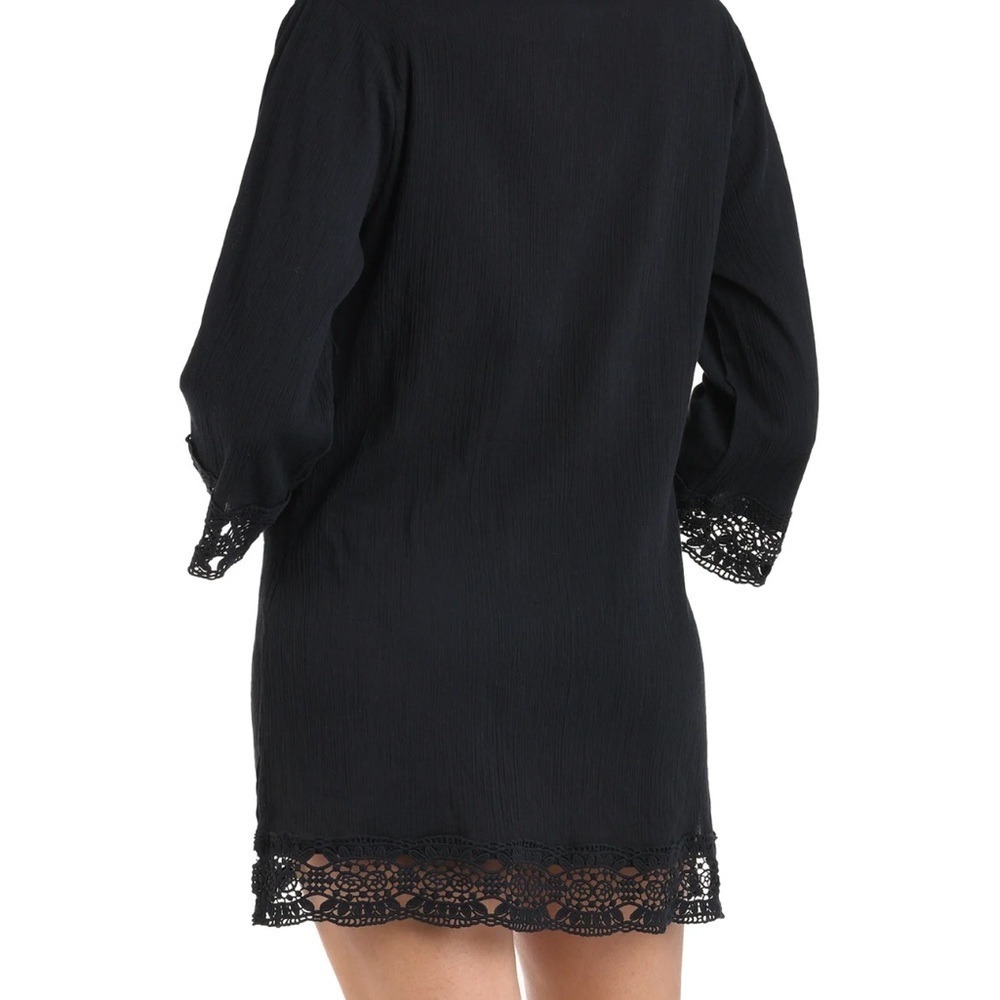 La Blanca black swim coverup Island Fare V-Neck Tunic cotton crochet XL - Picture 12 of 13
